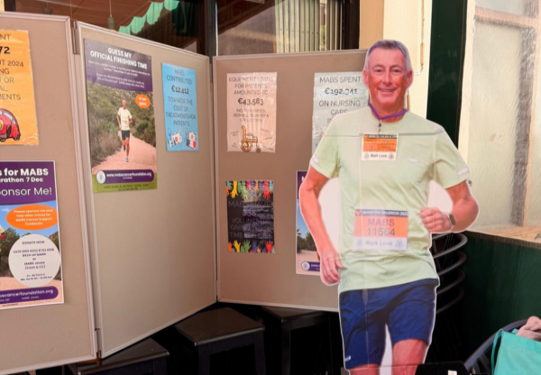 cardboard cut out of Mark Love, training for Valencia Marathon 